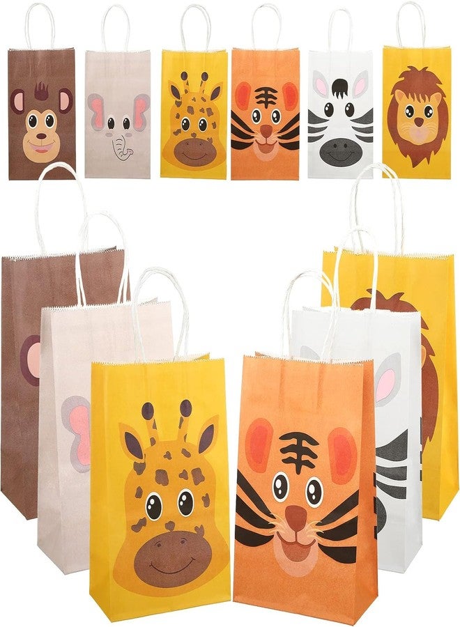 BeFunky 12 Pack Jungle Animal Themed Candy Goodie Gift Bags, Kraft Paper Treat Bags with Handles for Baby Shower Kids Birthday Party Safari Favors - Image 1